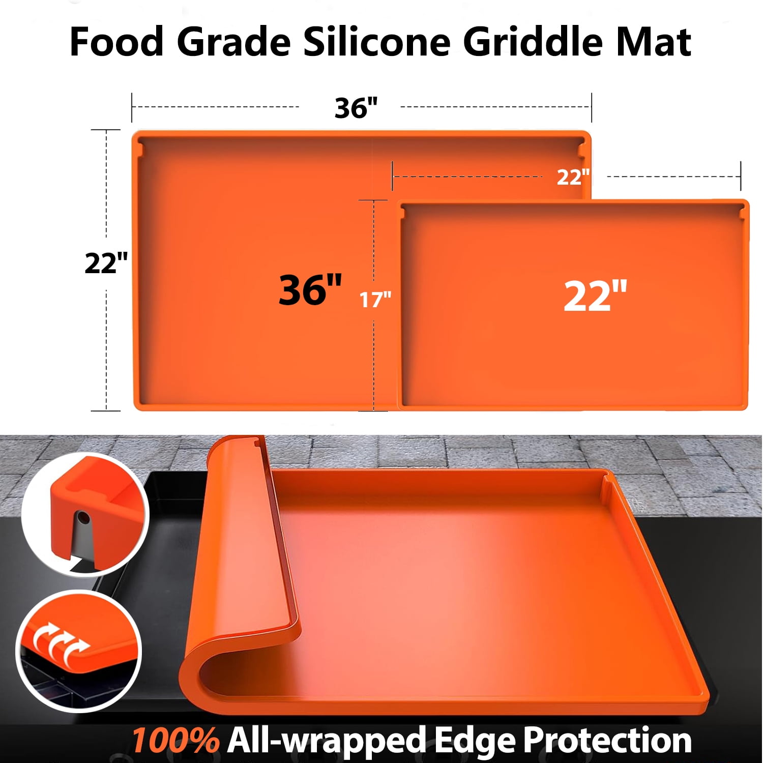 22" Silicone Griddle Mat for Blackstone, Full-Edge Protective, Food-Grade Silicone Griddle Cover, Blackstone Griddle Accessories, Orange