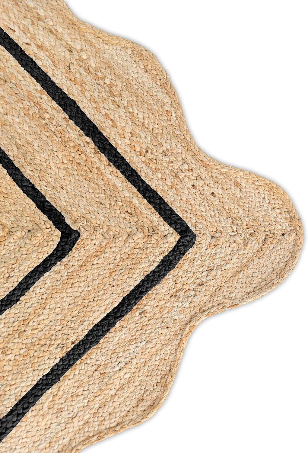 Weaving Village Wave Scalloped Natural Jute Rug Boho Jute Rug Entryway Runner Rug Farmhouse Scallop Rug, Black (5'x8')