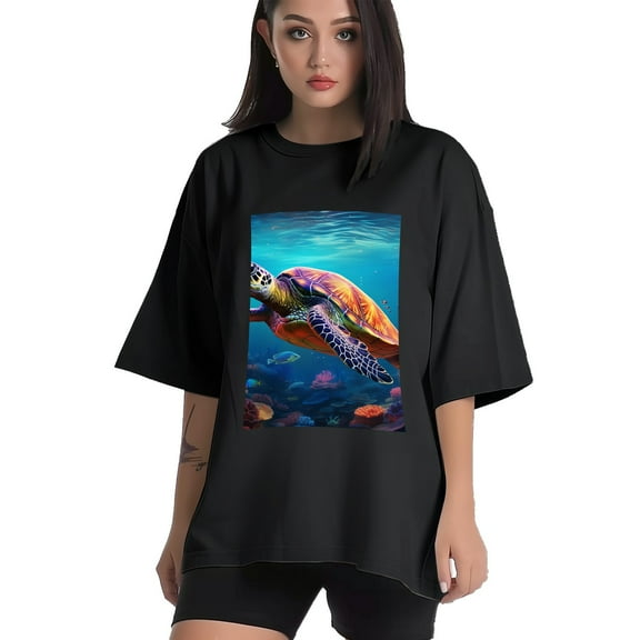 Plus Size Shirt for Women Black Tops for Women Short Sleeves Shirt for Women Sea Turtle 5 T Shirt Crewneck Shirt for Women XS