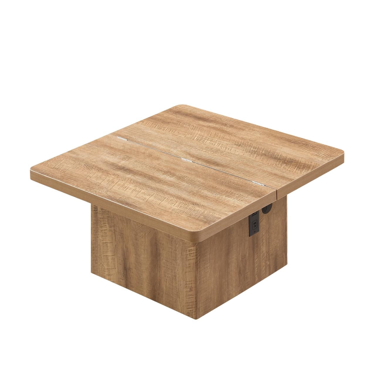 Spruce & Spring 31" Square Lift Top Coffee Table with Storage & Charging Station, USB-A & USB-C Ports, Center Table with Round Corner for Living Room, Natural Wood Finish