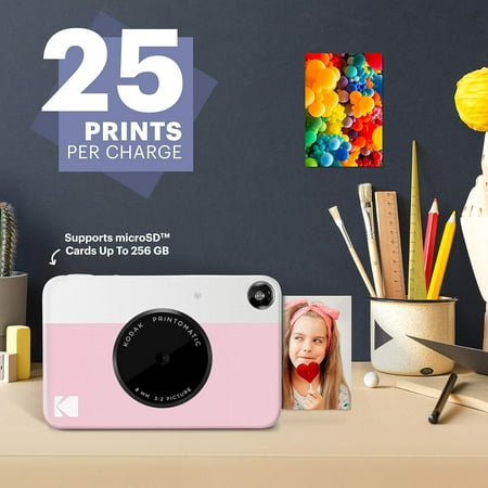 Kodak - Printomatic Instant Print Camera - Instant Digital Camera Prints on Zink 2x3" Photo Paper - Pink