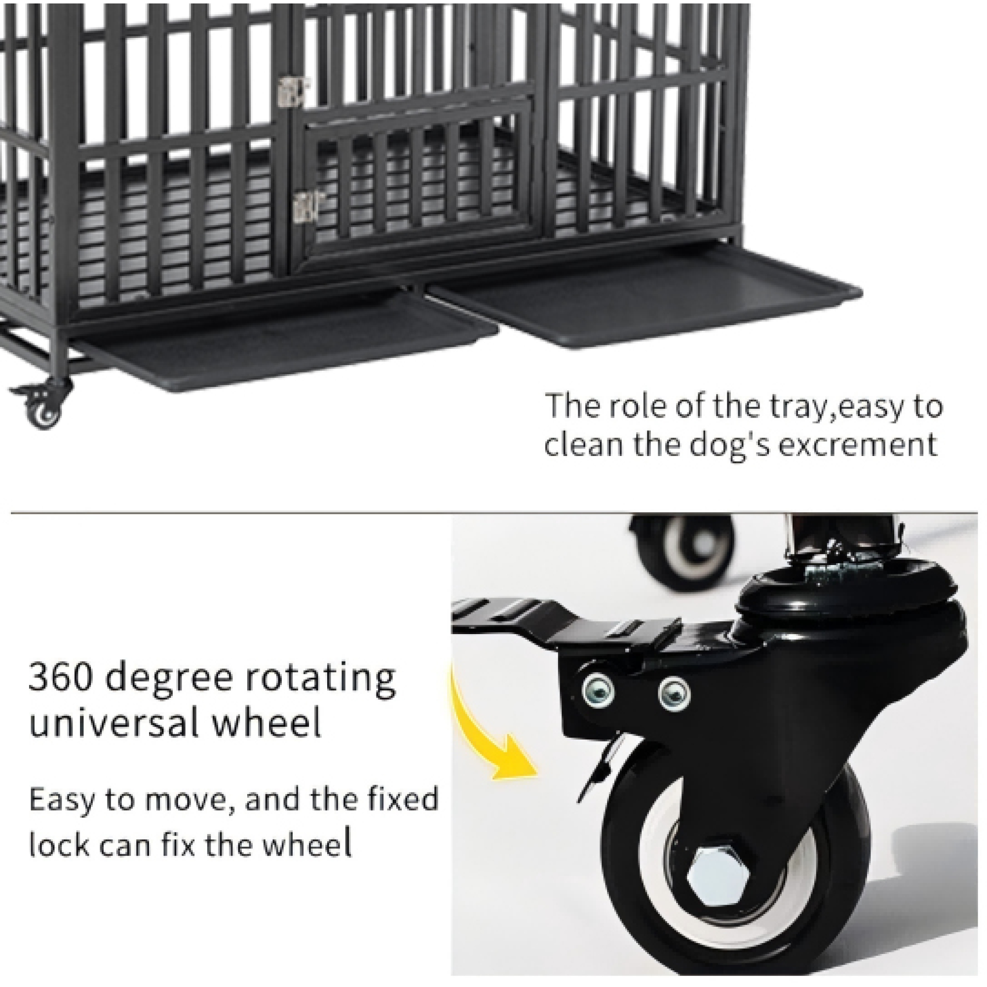 Jopath 52" Heavy Duty Dog Crate Large Dog cage with Roof & window on roof Strong Metal Dog Kennels and Crates with 4 Lockable Wheels for Large Dogs