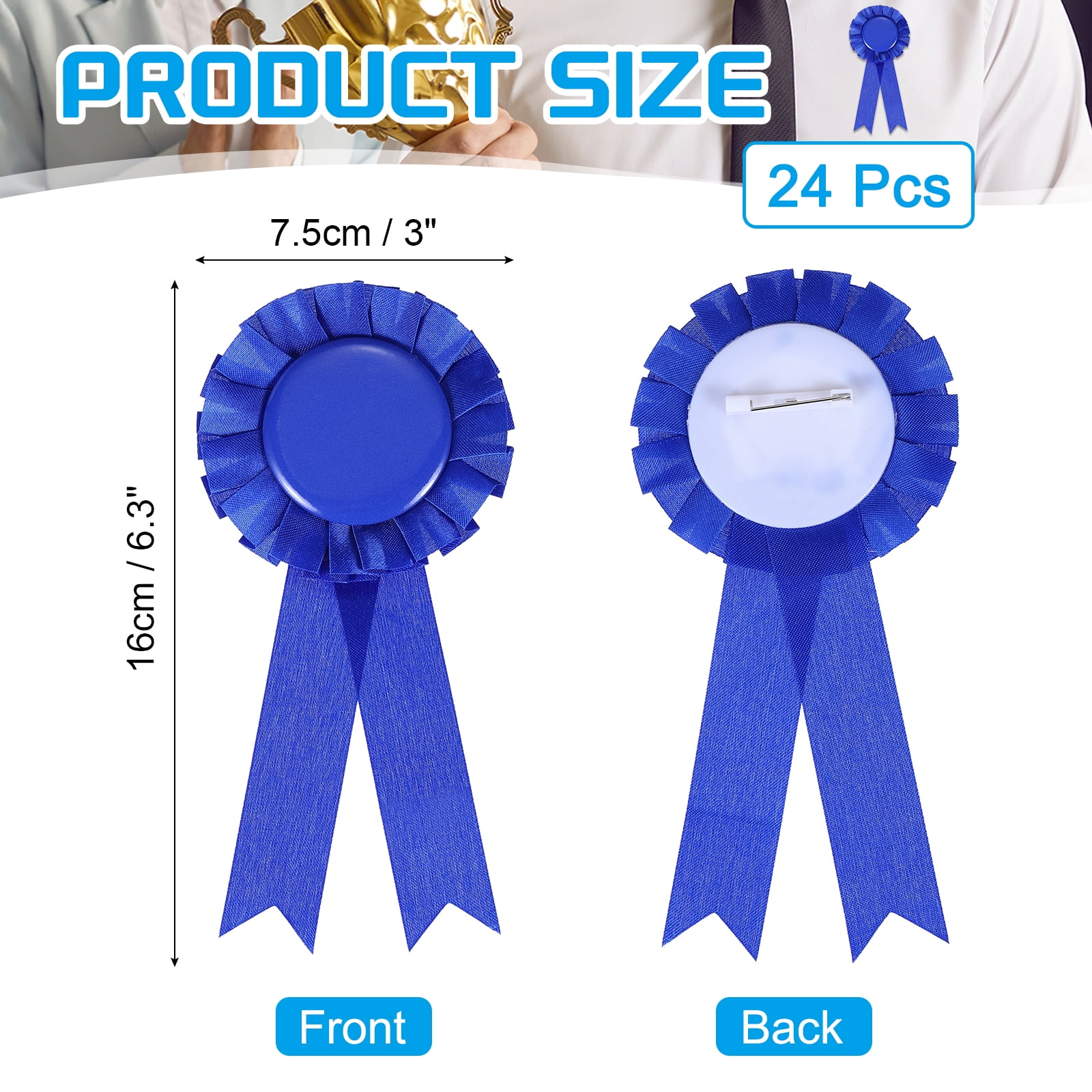 Uxcell 24 Pcs Award Ribbons 1st, 2nd, 3rd Place Winner Rose Bow Ribbon Prize, Blue