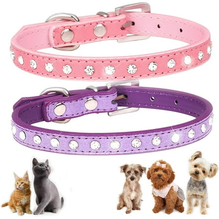 2Pcs Bling Dog Collar Set  Rhinestone Cat & Puppy Collar with Glitter Diamond Accents  Crystal-Embellished Pet Jewelry for XXS/XS/S/M Small Female Dogs & Cats