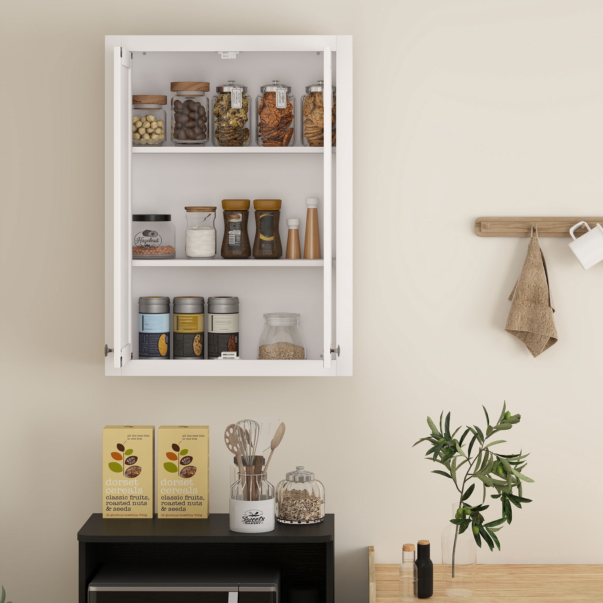 Bathroom Cabinet, Wall-Mounted, White MDF, 24 in W x 7.9 in D x 33.1 in H