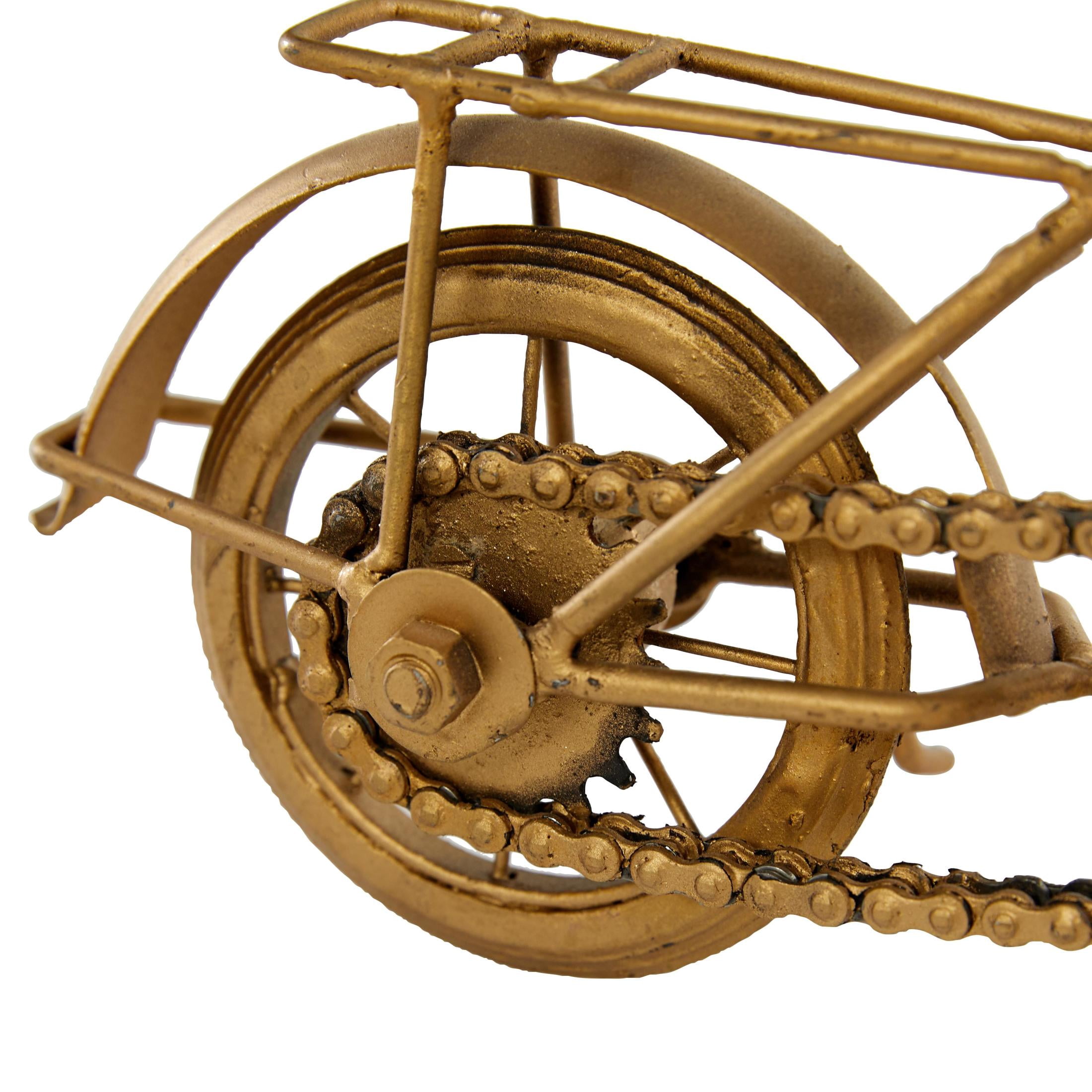 11" x 8" Gold Metal Bike Sculpture with Wood Accents, by DecMode