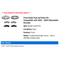 thumbnail image 2 of Front Brake Pad and Rotor Kit - Compatible with 2002 - 2004 Oldsmobile Bravada 2003, 2 of 2