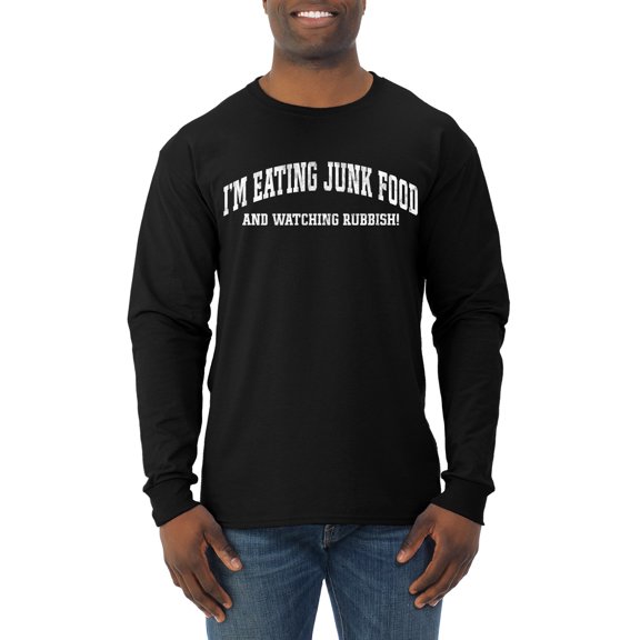 Wild Bobby Vintage Movie Quote Eating Junk Food And Watching Rubbish Men Long Sleeve Shirt, Black, Small