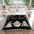 thumbnail image 3 of Halloween Ghost Flannel Blanket for Bed,Travel and Camping, Horror Boo Pumpkin Black Plaid Trick Or Treat Super Soft Cozy Blanket for All Seasons 32"x48:, 3 of 7