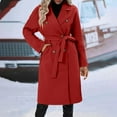 thumbnail image 3 of HTNBO Women's Trendy Lapel Collar Double Breasted Wool Blend Coats Winter Pea Overcoat Pocketed Outwear with Belt, 3 of 8
