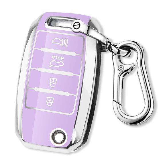 for Kia Key Fob Cover with Keychain Chrome Silver Trim Soft TPU Protection Case Compatible with Kia Rio Optima Soul Sportage Sorento Carens 4 Button
