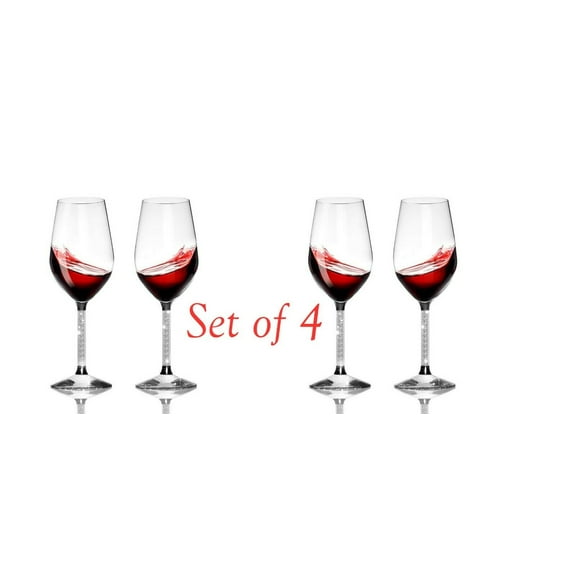 Elegant Wine Glasses Set of 4 (15oz) Stemware with Long Crystal Diamond Stem
