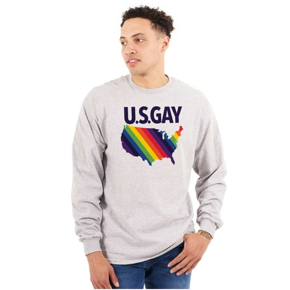 Gay in the USA LGBTQ American Pride Plus Size Long Sleeve Graphic Tee Shirt Brisco Brands 2X