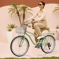 thumbnail image 3 of ACEGER 24 inch woman cruiser bike 7 speed bicycle with rattan basket and rear rack, Green, 3 of 6