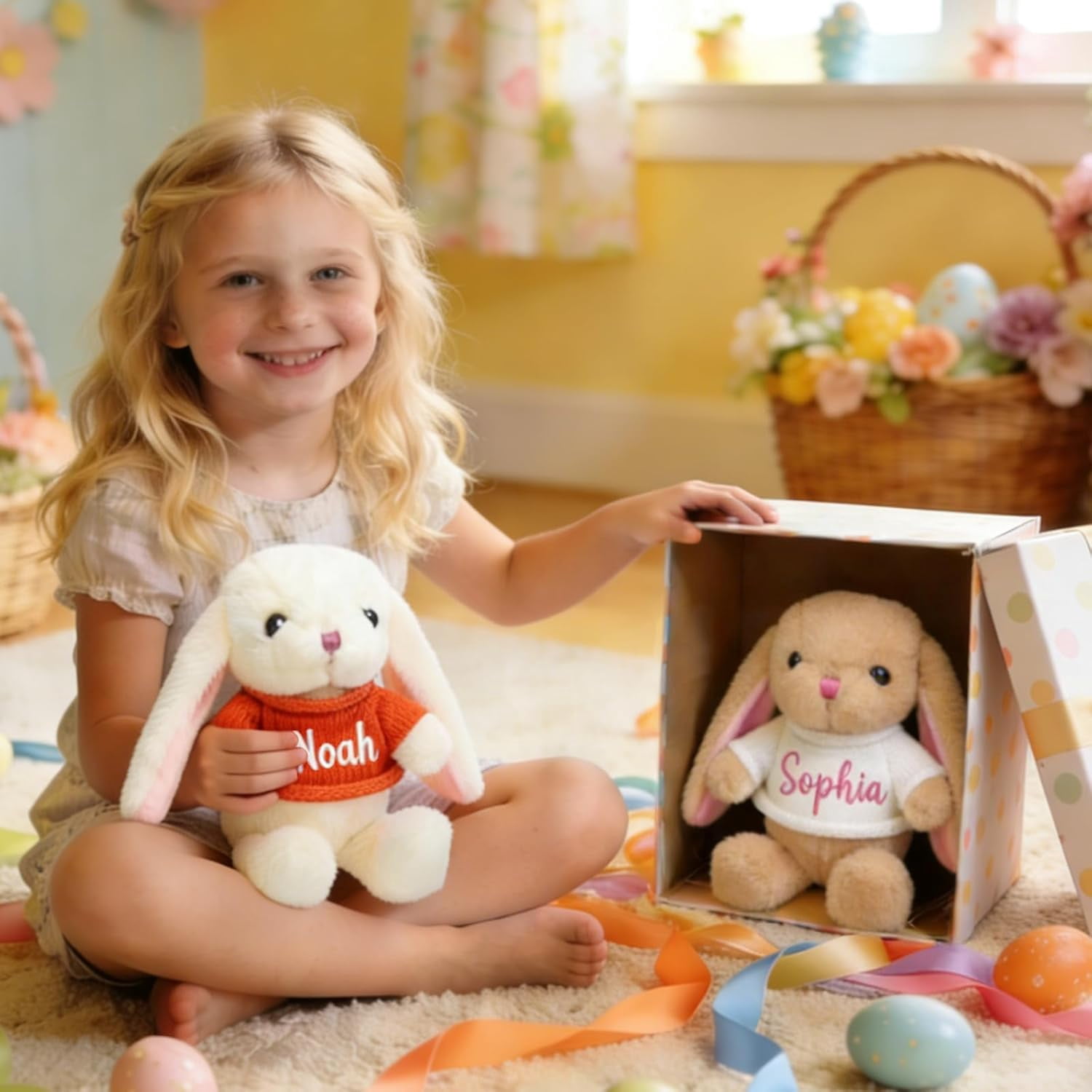 12'' Personalized Bunny with Embroidered Name, Easter Basket Stuffers, Custom Bunny Easter Birthday Gifts Brand: Rryoumisun