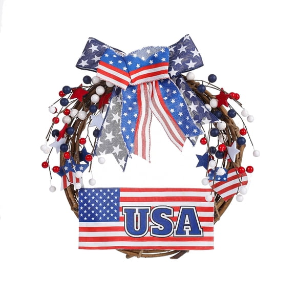 YFGEFTR Patriotic American Wreaths for Front Door, Hanger American Flag Round Wood Hanging Sign for Front Door Porch Wall Window Home Wall Outdoor Decor
