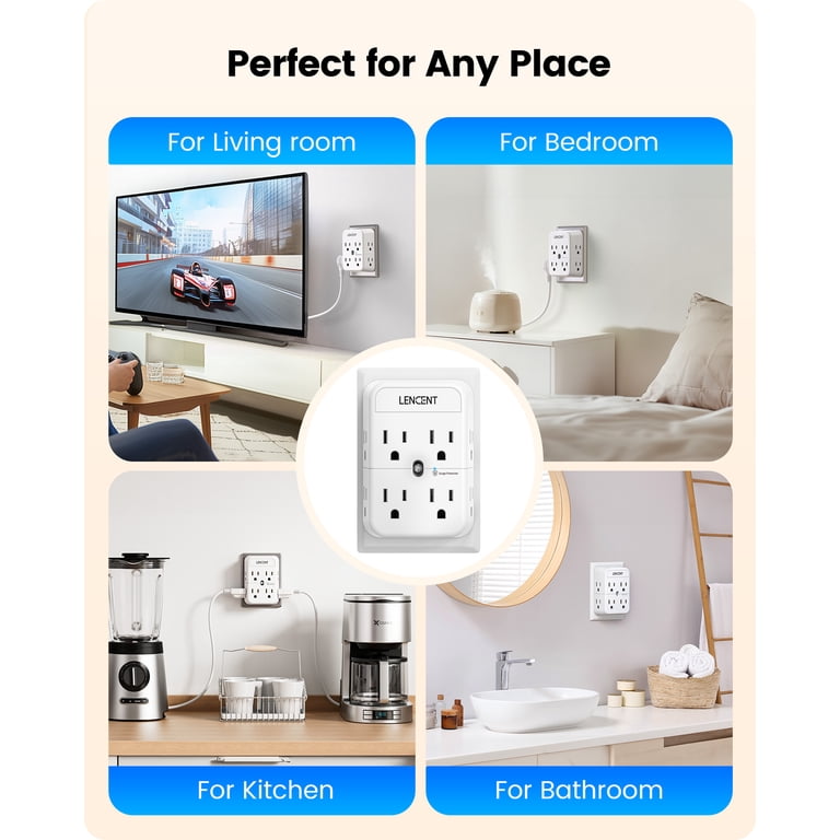 LENCENT 2 to 3 Prong Outlet Adapter with 8 Outlets photo 4