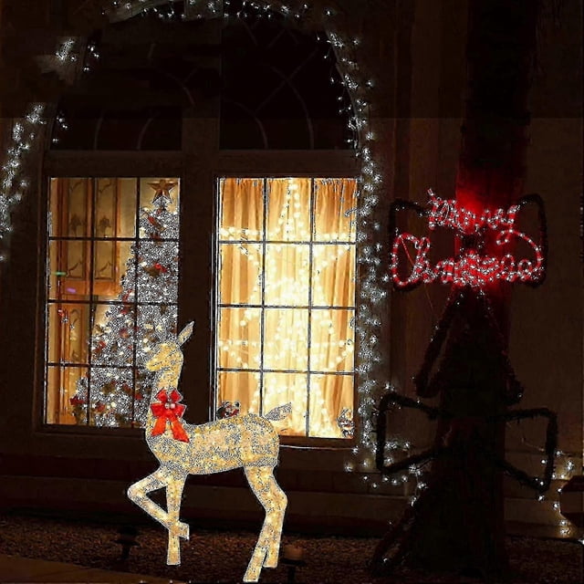 Lighted Christmas Deer Outdoor Yard Decorations, Christmas Reindeer Decorations With Led Lights, Artificial Pre-lit Christmas Holiday Dcor For Front Y