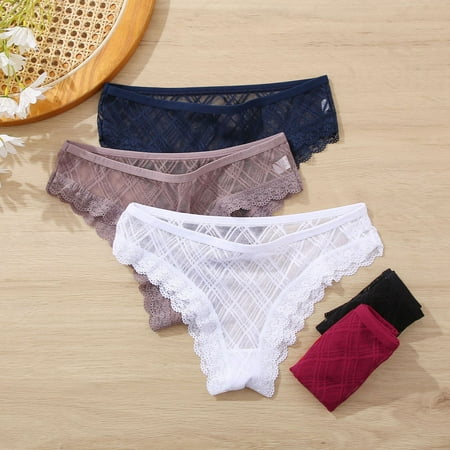 

rygai Perspective Hollow Low-Rise Women Panties Net Yarn Lace Patchwork Briefs Female Clothing Dark Blue M
