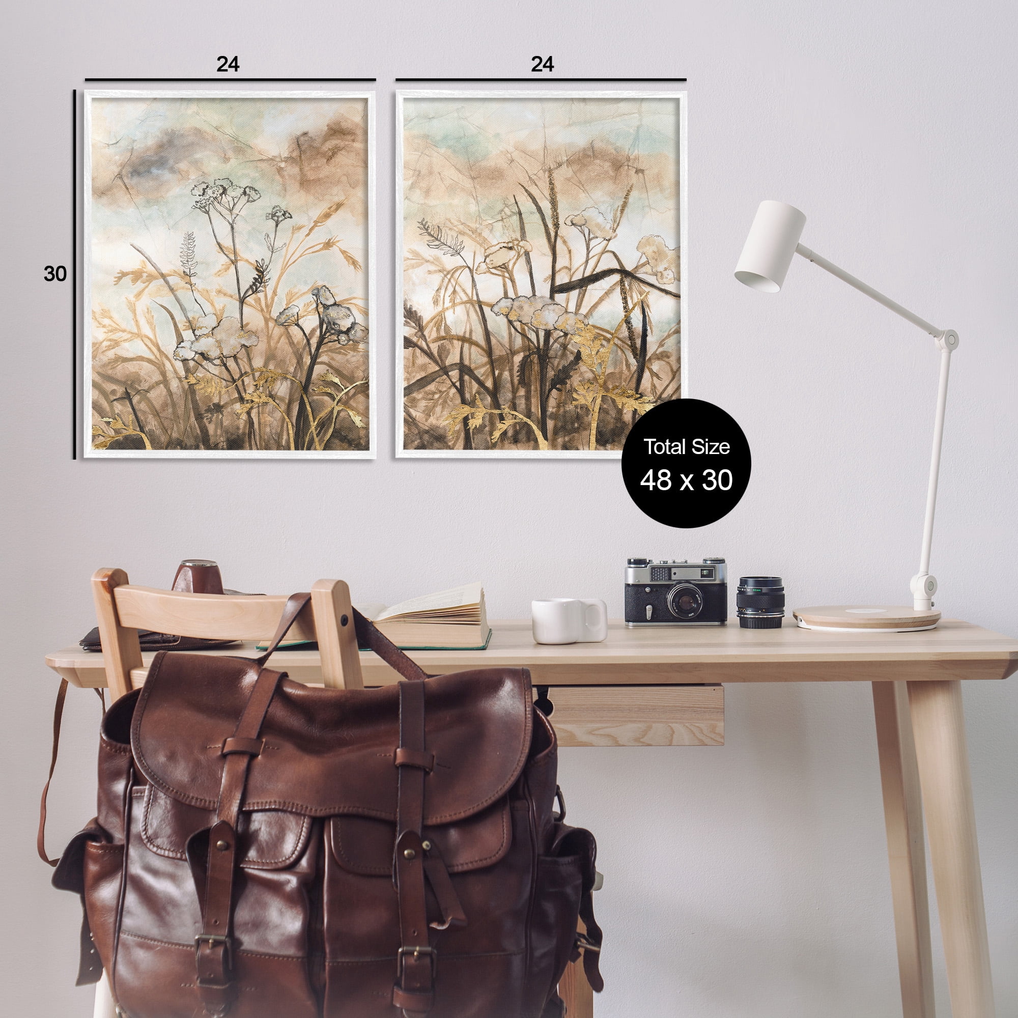 Stupell Industries Abstract Nature Outlines Landscape Painting White Framed Art Print Wall Art, 24 x 30, Set of 2