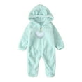 thumbnail image 2 of Newborn Baby Winter Hooded Romper, Cartoon Zipper Footie Fleece Snowsuit Jumpsuit Outfits Mint Green 0-3 Months, 2 of 7