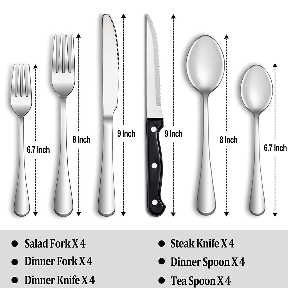 Hiware 24-Piece Silverware Set with Steak Knives, Stainless Steel Flatware  Cutlery, Mirror Polished Utensils Set for 4, Includes Forks Spoons Knives