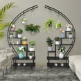 thumbnail image 2 of Zimtown Half Moon Plant Holder Stand with Wheels, 6 Layer Metal Rolling Wood Flower Stand Display Rack w/2 Shelves, Black, 2 PCS, 2 of 7
