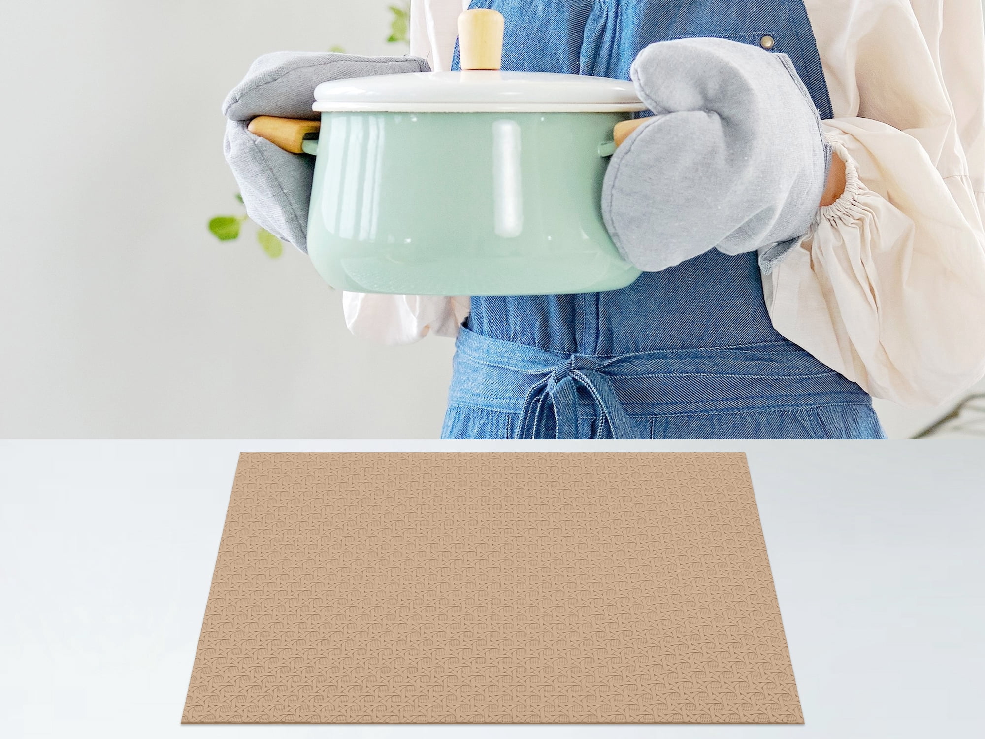 Unique Bargains Set of 6 Woven Placemats for Dining Khaki 17*12in