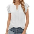 thumbnail image 2 of LINGLANG Womens White Blouse V Neck Ruffle Sleeve Flowy Shirts Dressy Casual Cute Summer Tops Business Work Tops, 2 of 7