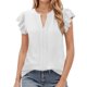 thumbnail image 1 of Blusa elegante informal con volantes en las mangas y cuello en V texturizado para mujer - Top de verano para el trabajo, 1 of 7