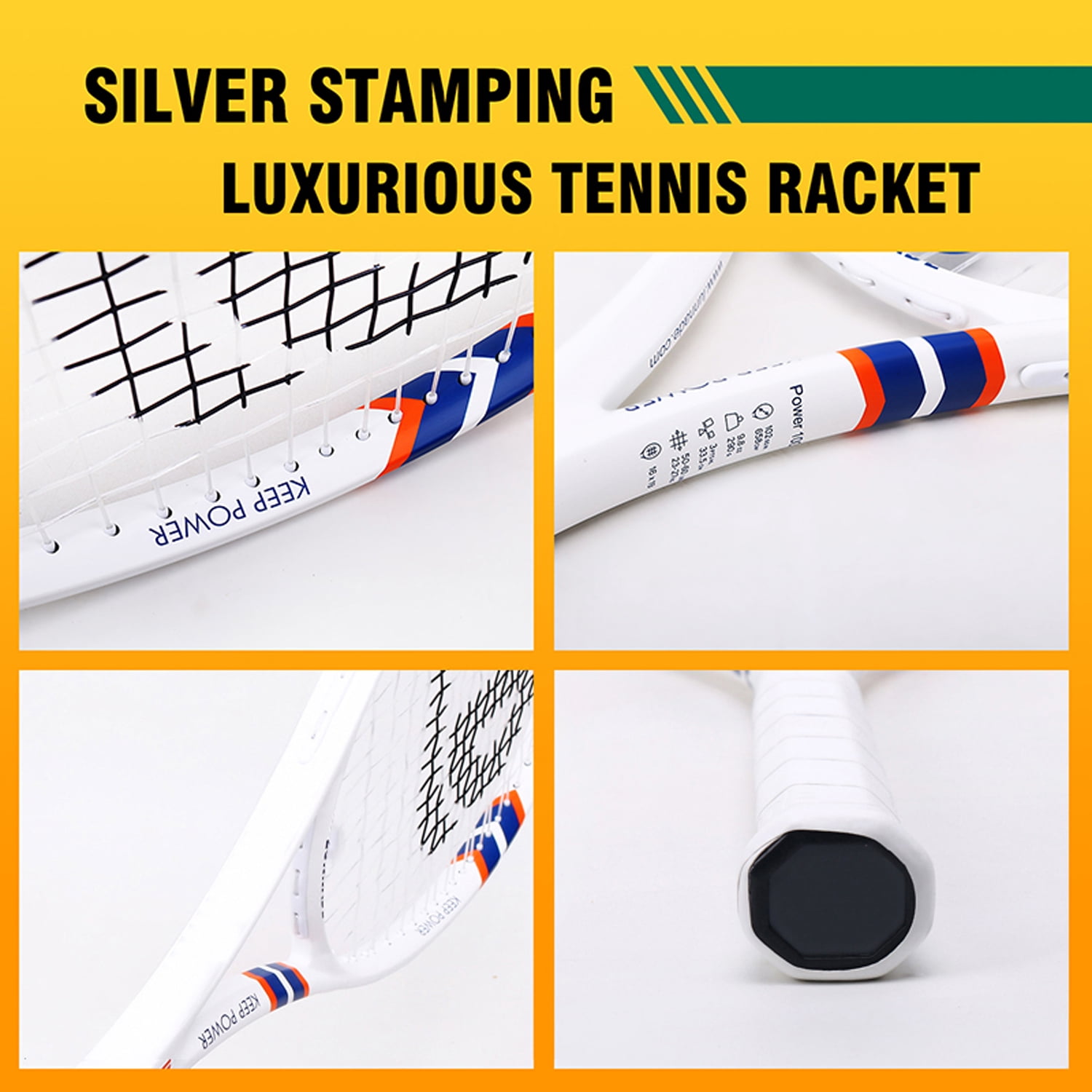 SALYWEE POWER 100 Adult Tennis Racket - Carbon Fiber Composite, 16×19 Strung Pattern, Simple & Elegant Design, Free Bag Included