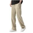 thumbnail image 2 of Yourumao Linen Straight Leg Pants for Men Lightweight Elastic Drawstring Waist Pants Loose Solid Trousers Summer Casual Pants with Pocket, 2 of 9