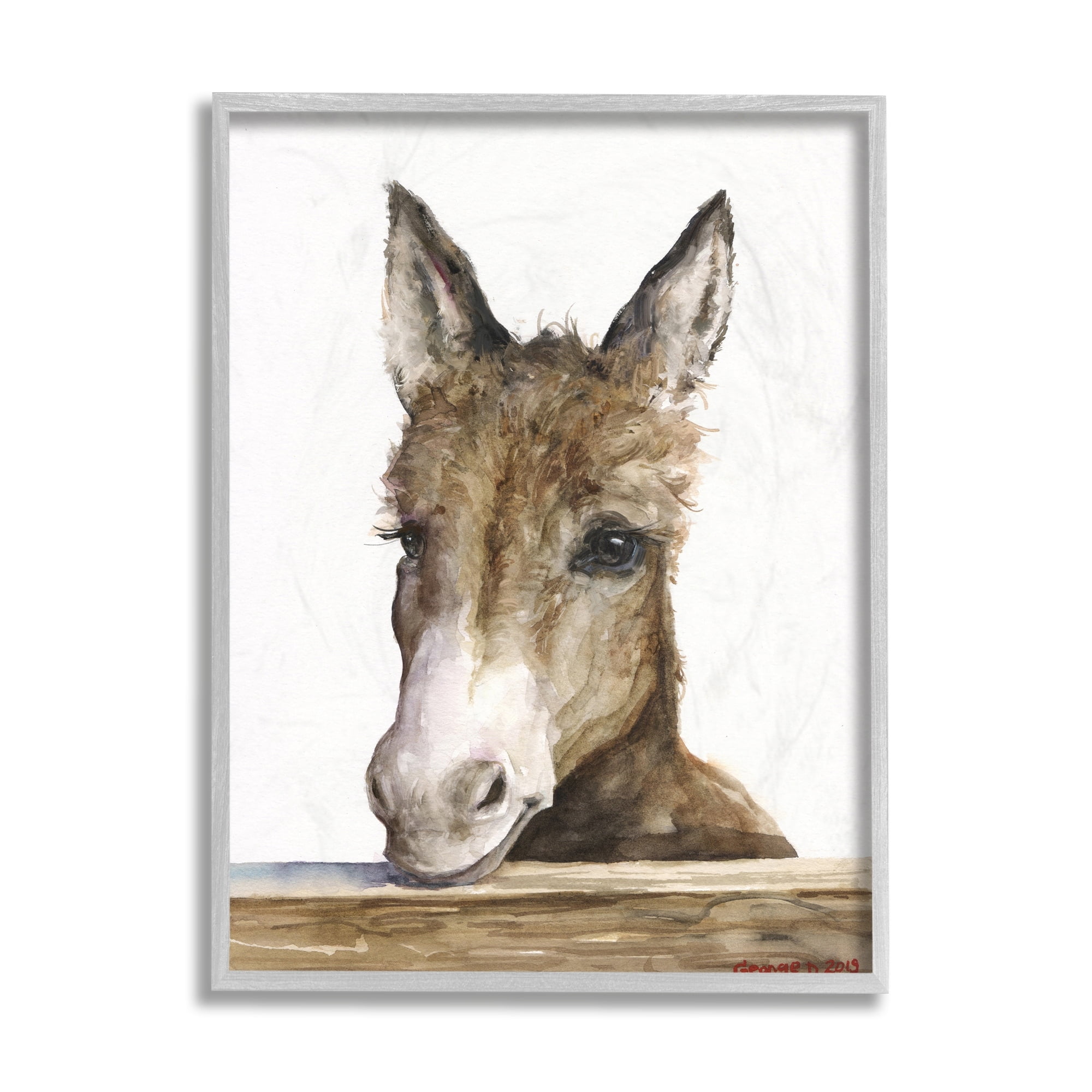 Stupell Industries Baby Donkey Portrait Adorable Farm Animal Grey Framed, 16 x 20, Design by George Dyachenko