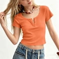 thumbnail image 6 of Miluxas Girls' Ribbed Henley Crop Top - Short Sleeve Fitted T-Shirt, Casual Button Neck Tee for Kids, School, Playdates, Casual Outings & Everyday Wear Orange 2 Years, 6 of 7