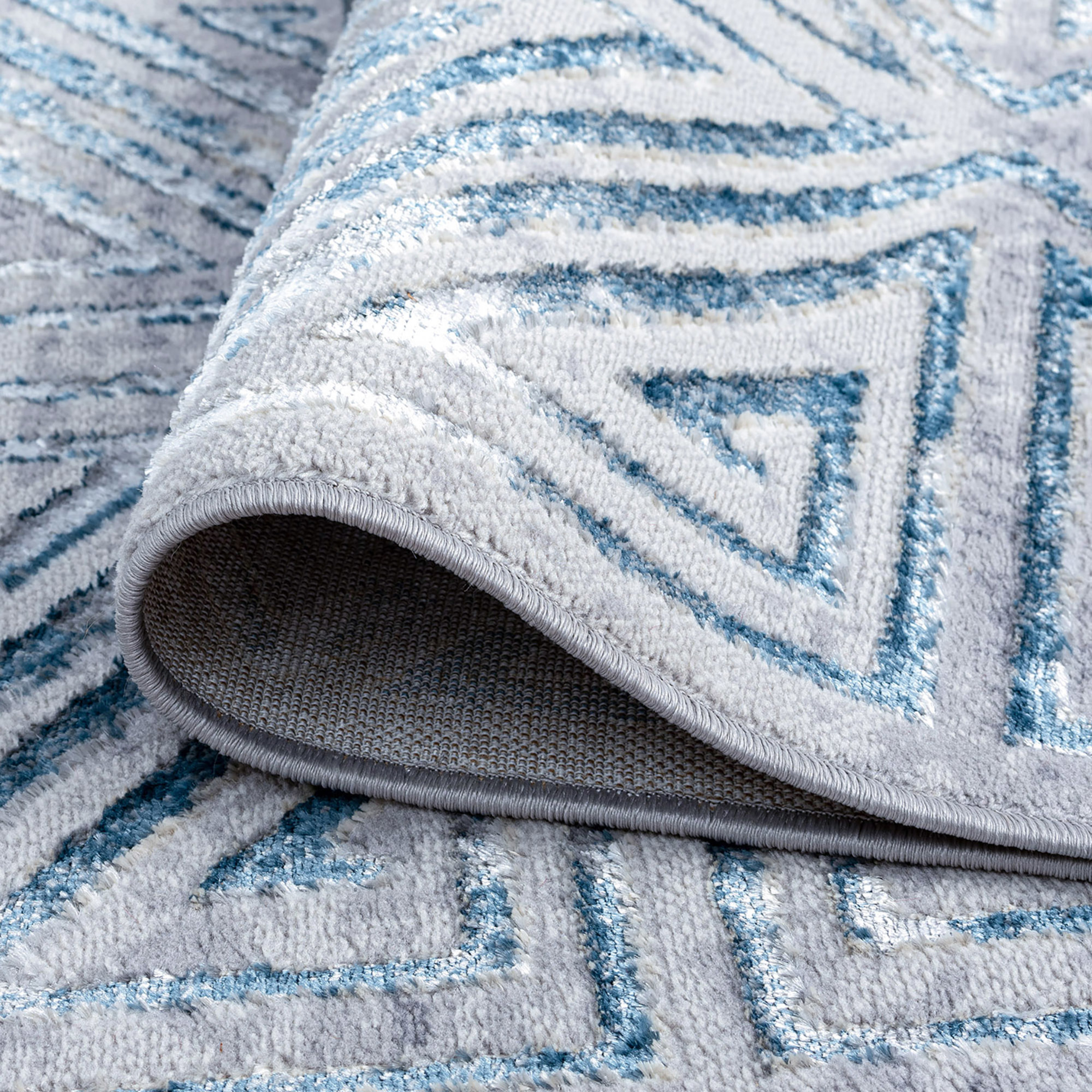 Contemporary 9x12 Area Rug (8'7'' x 12'2'') Abstract Blue, Cream Living Room Easy to Clean