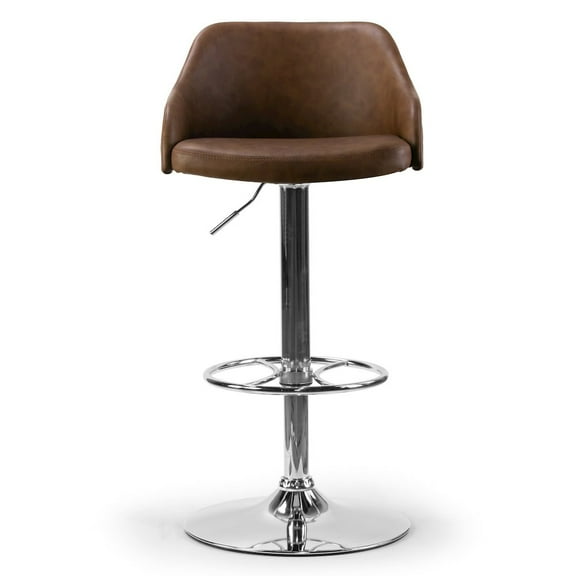 Amada Brown Upholstered Adjustable Height Bar Stool with Gray Plywood Back