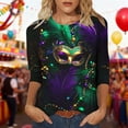 thumbnail image 1 of Xuyuer Carnival 2025 Womens 3/4 Sleeve Tops Mardi Gras and Costumes Fashion Round Neck Printed Blouse, 1 of 6