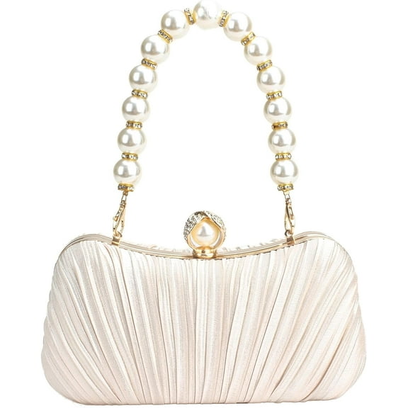 Clutch Purse Satin Pearl Evening Bag Handbag Chain Strap Shoulder Bag