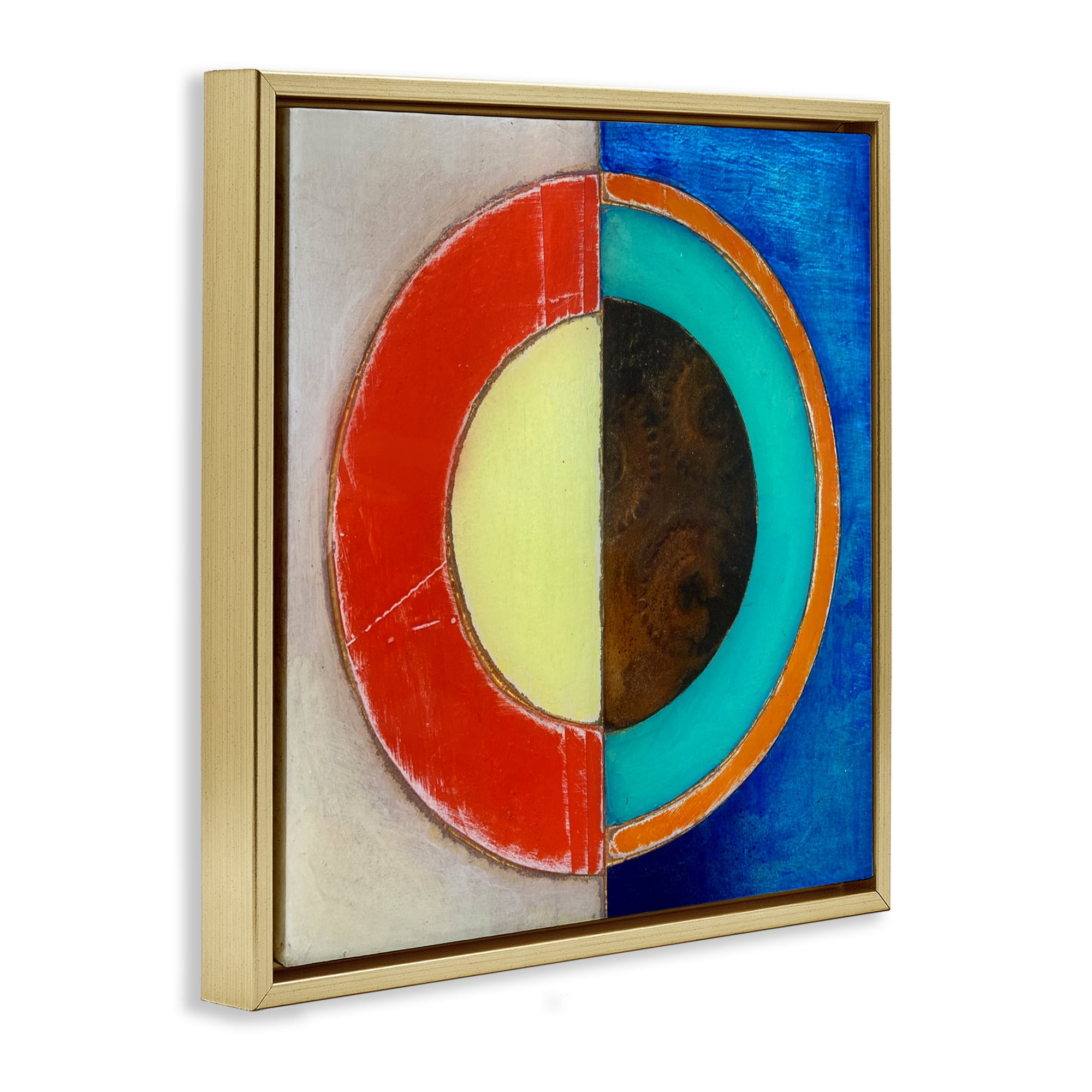 Stupell Industries Round Structured Color Block Gold Framed Floater Canvas Wall Art, design by Matthew Finger