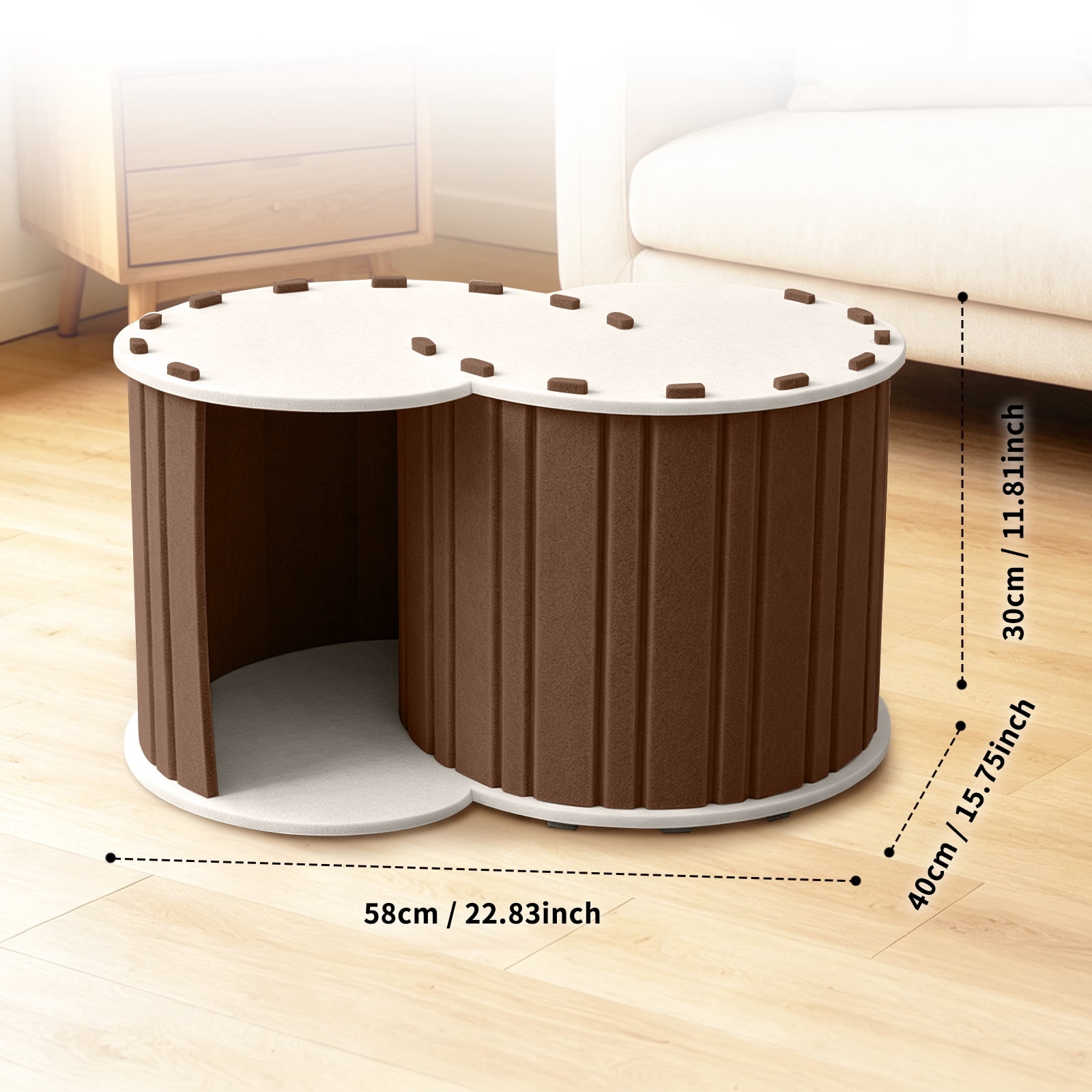 Cat Tunnel Bed Pet House, Multi‑Functional Security Senses Cat Tunnel, Educational Interactive Toy for Playing & Resting, Foldable Pet Hideaway Tunnel for Small Animals, Dark Brown 58*40*30cm