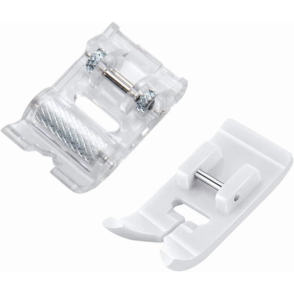 2-Pack Roller & Non-Stick Teflon Presser Foot for Leather & Tricky Fabrics - Fits Singer, Brother, Janome & More Low Shank Sewing Machines