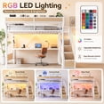 thumbnail image 6 of Leumius Queen Size Metal Loft Bed with Built-in Desk & Power Outlet, LED Strip, Industrial Metal Loft Bed Frame with Pegboard & Mesh Storage Baskets, Storage Stairs with Wardrobe, White, 6 of 9