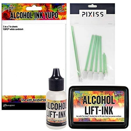 Ranger Tim Holtz Alcohol Ink Lift Ink Bundle, 5x7-inch Yupo Paper 10-Pack, Lift-Ink Pad, 0.5-Ounce Alcohol Lift-Ink Reinker, 10x Pixiss Alcohol Ink Blending