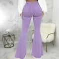 thumbnail image 3 of LLYwey Women's Casual Pants Women's Fashion Denim Button Zipper Solid High Waist Pockets Jean Wide Leg Pants Flare Trousers Pants Female Long Pant Style H1242 Purples L, 3 of 6
