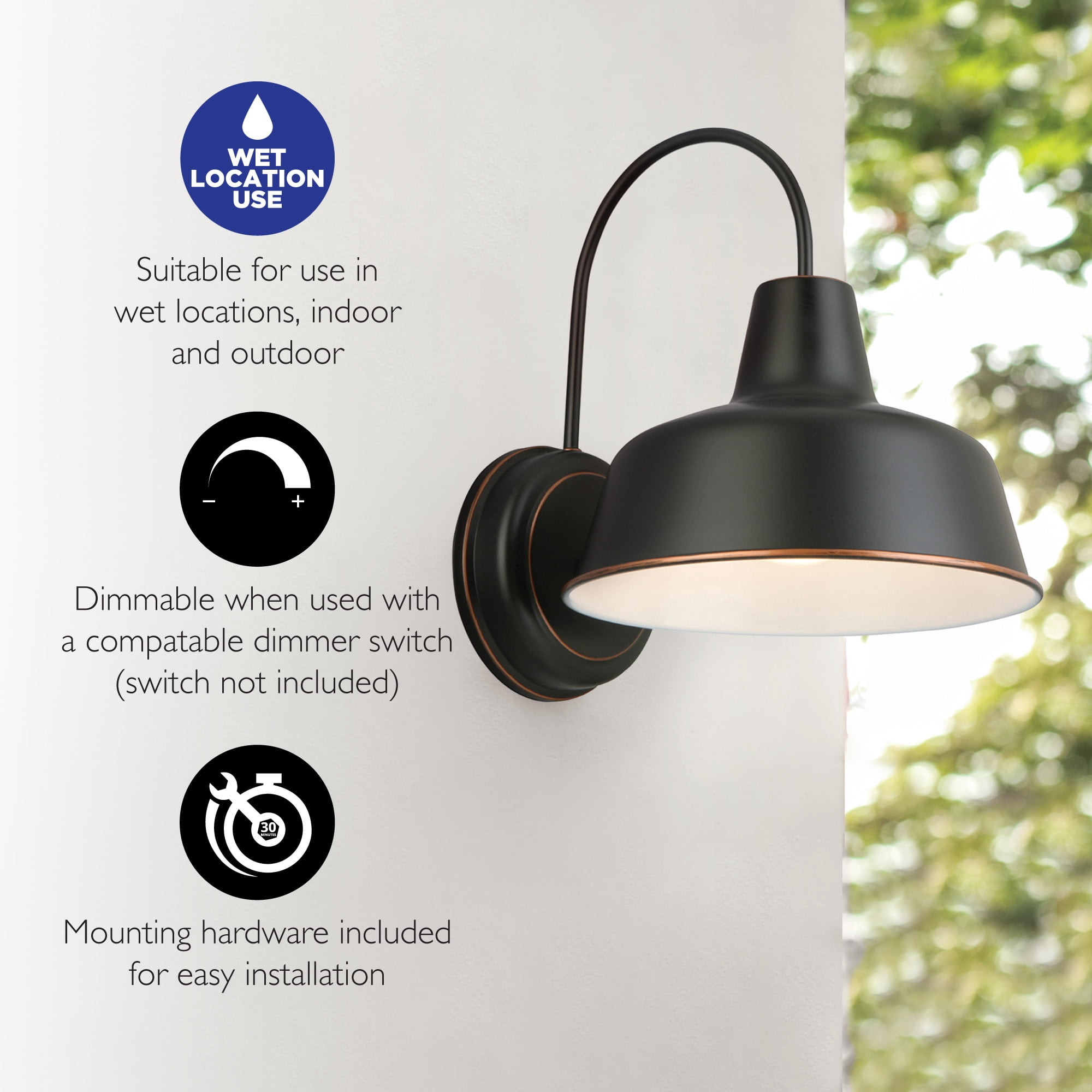 Mason Barn Light Indoor/Outdoor Wall Mount Modern Industrial Farmhouse Design House Wall Light for Patio, Garage, Bathroom, Office, Kitchen, 8-Inch, Oil Rubbed Bronze, WM451950