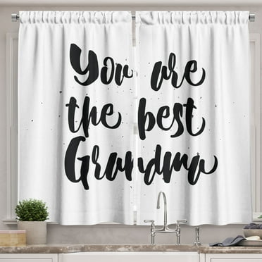 Ambesonne Grandma Kitchen Curtains, Black and White Words, 55"x39", Black White