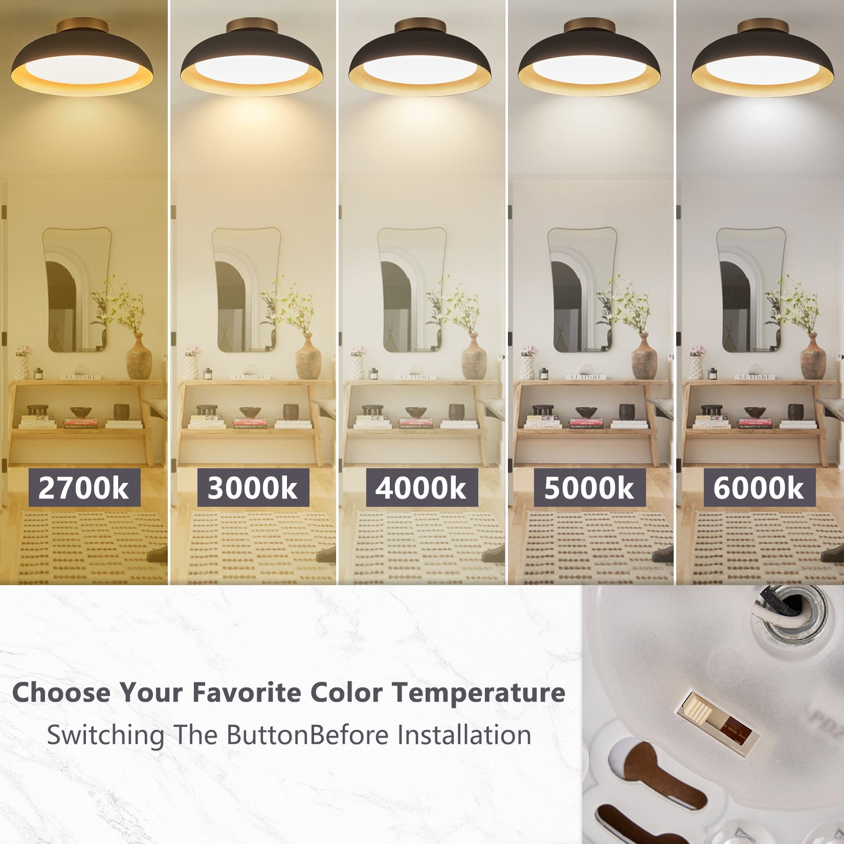 BESTOMINE Flush Mount Ceiling Light,12.5 inch Ceiling Lighting Fixture,Mid Century Light Fixtures Ceiling Mount,5CCT Dimmable/2700K-6000K/20W,Kitchen Lighting Fixtures Ceiling