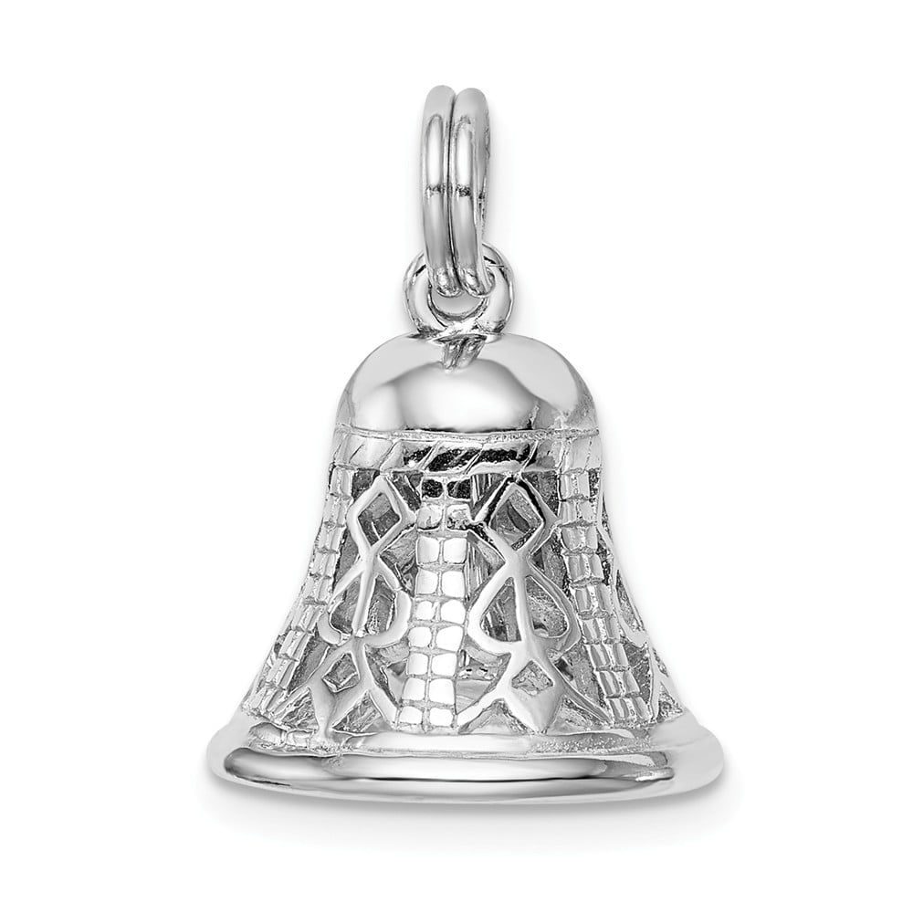 925 Sterling Silver Rhodium-plated Polished Movable Bell Charm