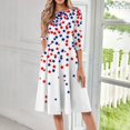 thumbnail image 2 of Women's 4th of July Patriotic Dress, Women Round Neck Three-Quarter Sleeve Midi Dress, Independence Day American Flag Print Dress, Loose Fit Bohemian Sundress,White S, 2 of 5