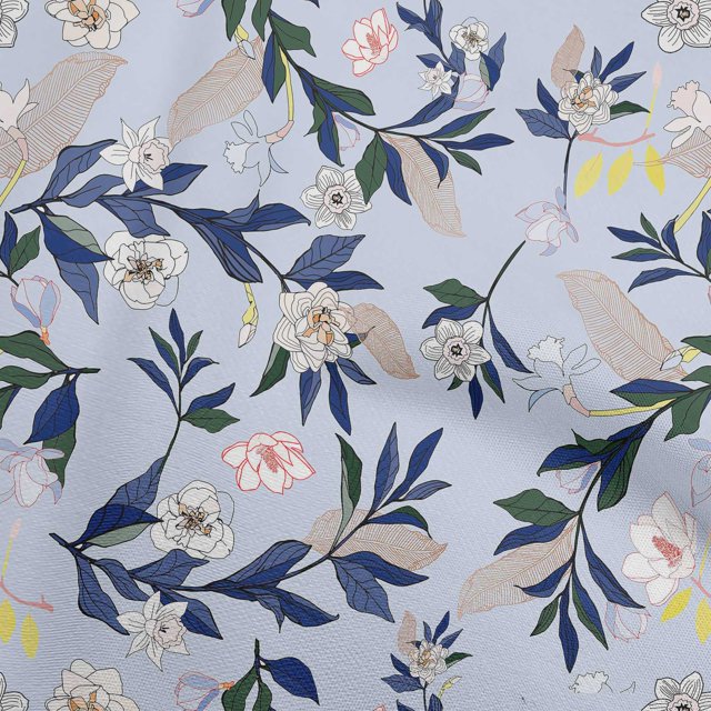 oneOone Cotton Silk Light Blue Fabric Floral Sewing Craft Projects Fabric Prints By Yard 42 Inch Wide